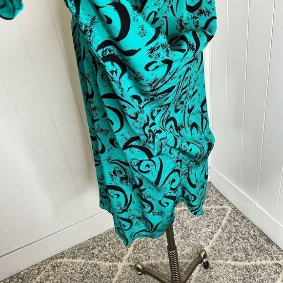 Vintage Saint Jermaine Paris Womens 1X Button Front Tunic Top Green Black Swirls - Picture 12 of 16